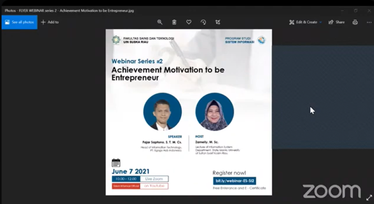 Webinar Prodi Sistem Informasi : Achievement Motivation to be Entrepreneur